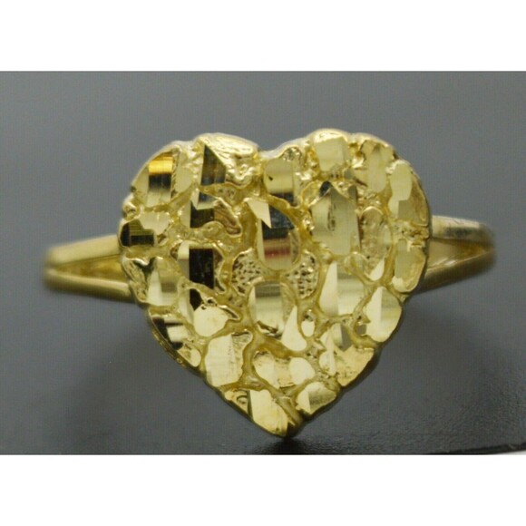 Real Solid 10K Yellow Gold Womens Nugget Heart Ring 1.8 grams All Sizes - Picture 1 of 7